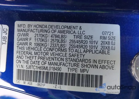 2021 Acura Rdx A-Spec Package z USA, uszkodzony, nr VIN 5J8TC1H69ML018490